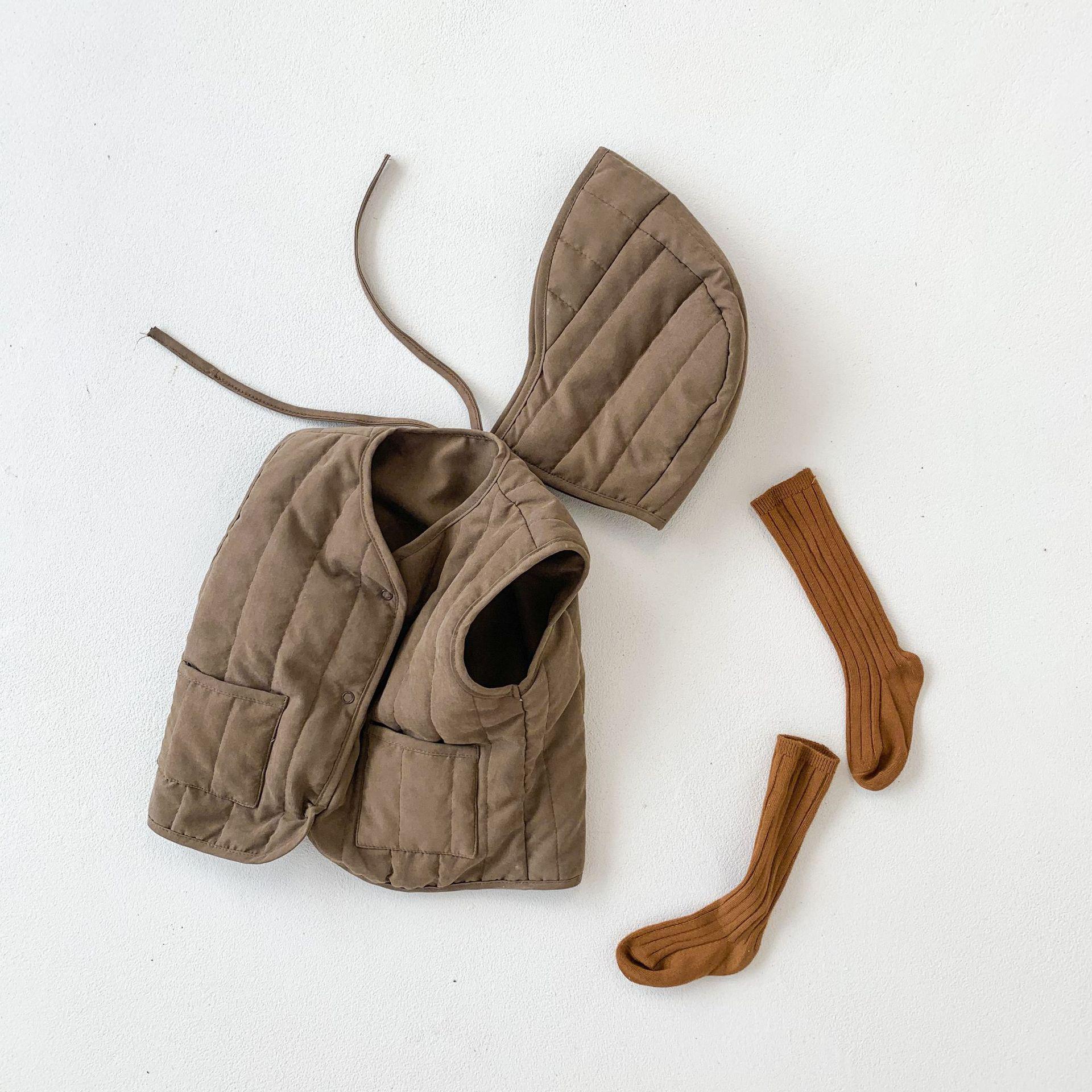 Herfst Winter Kinderen Mouwloze Mode Kleding Baby Meisjes Jongens Solid Casual Warme Vesten En Hoed Kids Vesten 6M-3T: brown / 3T