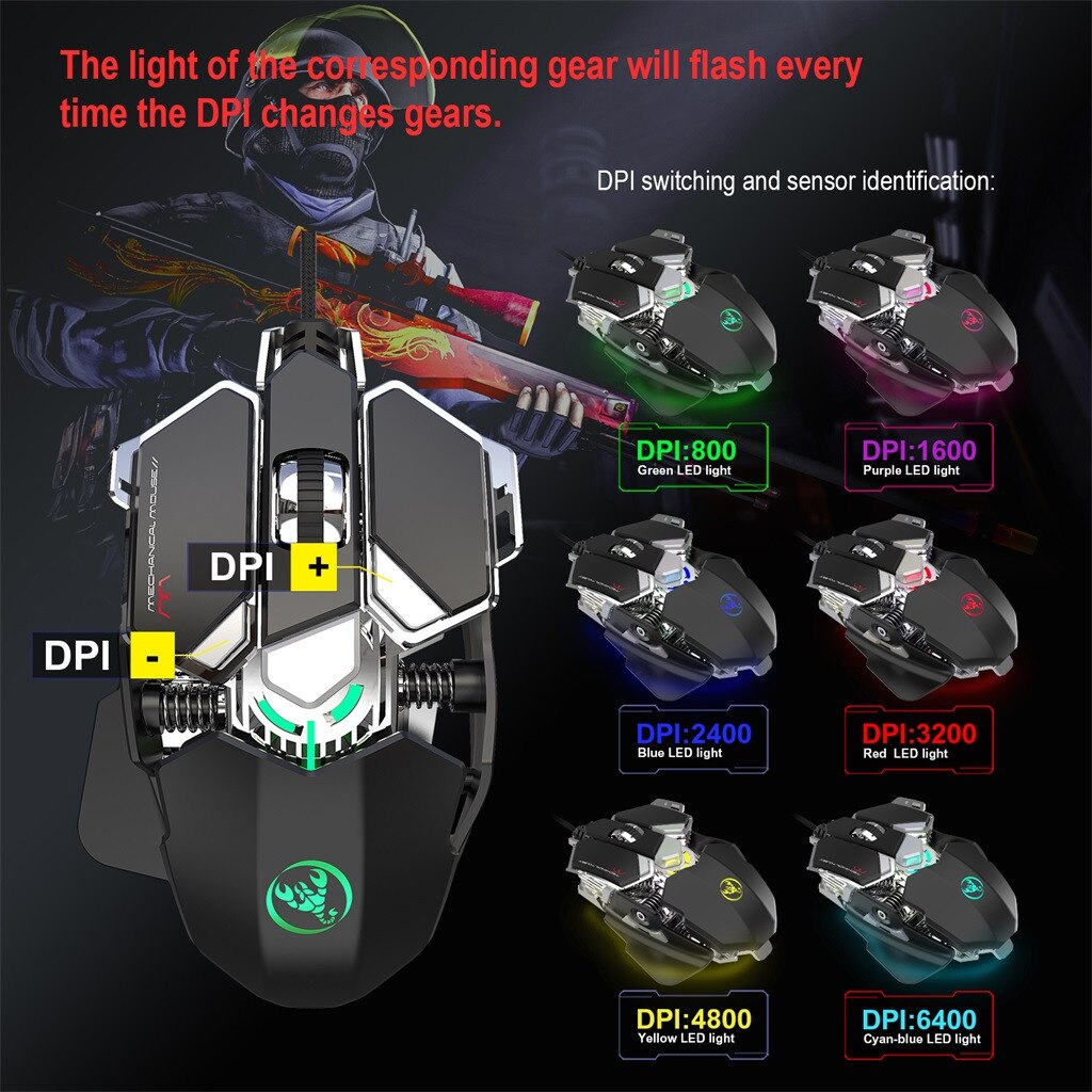 Wired Gaming Mouse Mechanical Define the game USB Wired 6400DPI Adjustable Gaming Mouse Mice For PC Laptop