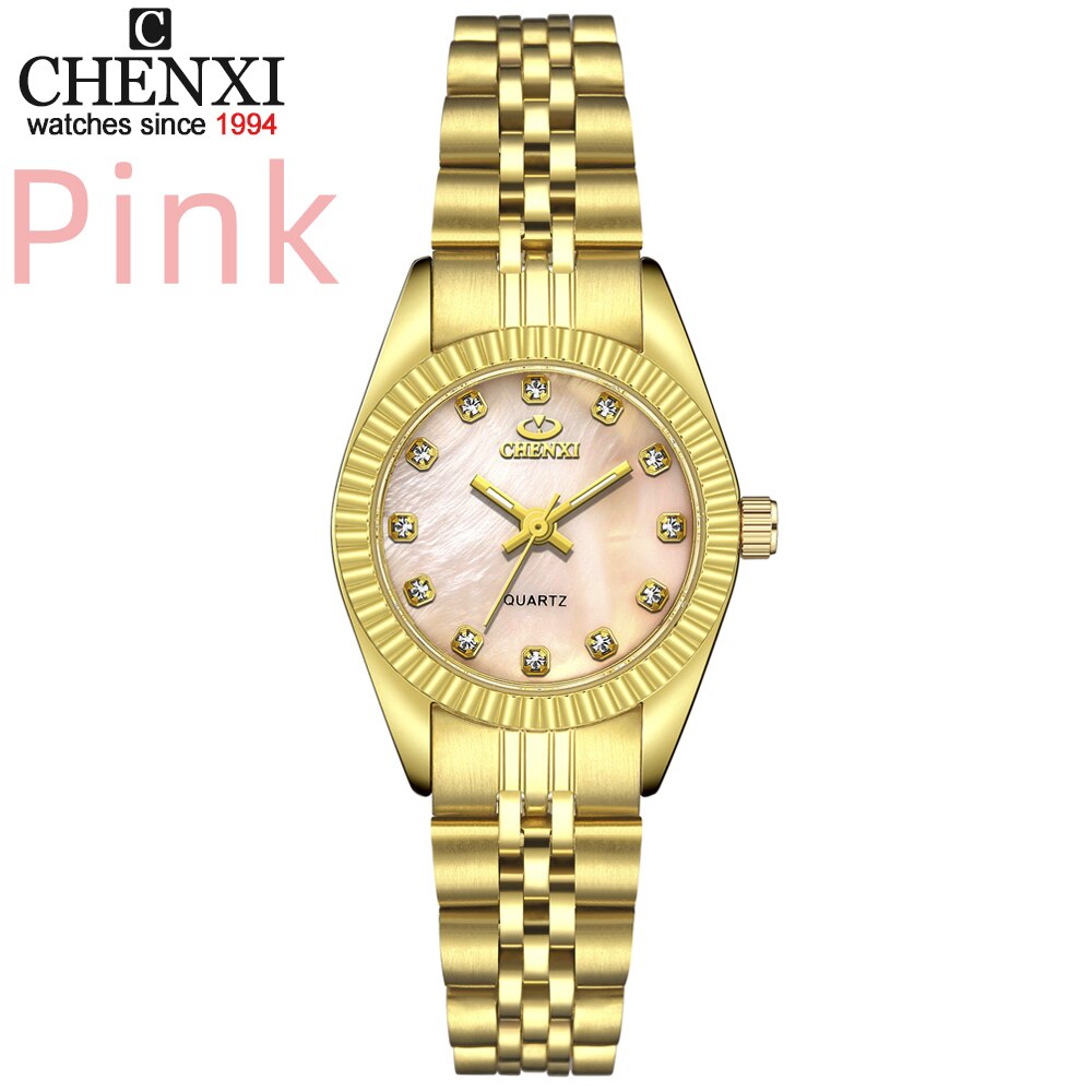 Chenxi Luxe Paar Horloge Golden Rvs Liefhebbers Horloge Quartz Horloges Voor Vrouwen &amp; Mannen Analoge Horloge: Women Gold Pink