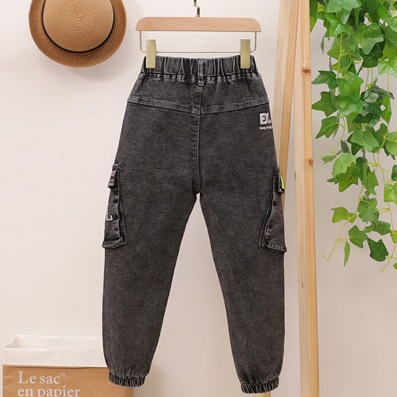 Jeans casual da bambina per ragazzo pantaloni Cargo tasche grandi 5-11 anni pantaloni Streetwear per bambini Denim per bambini Harem Jean