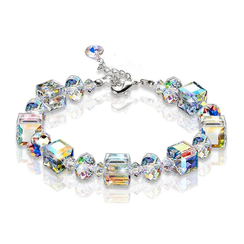 Summer Square Crystals Link Chain Stretch Charm Bracelets For Women Adjustable Party Jewelry Pulseras Mujer: A Square