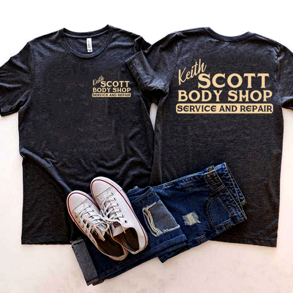 Keith Scott Body Shop T-shirt Tv Showe One Tree Hill Shirt Ravens Basketball Tee Retro 2 Side Print OTH Lucas Nathan Scott Tops: XL / Silver