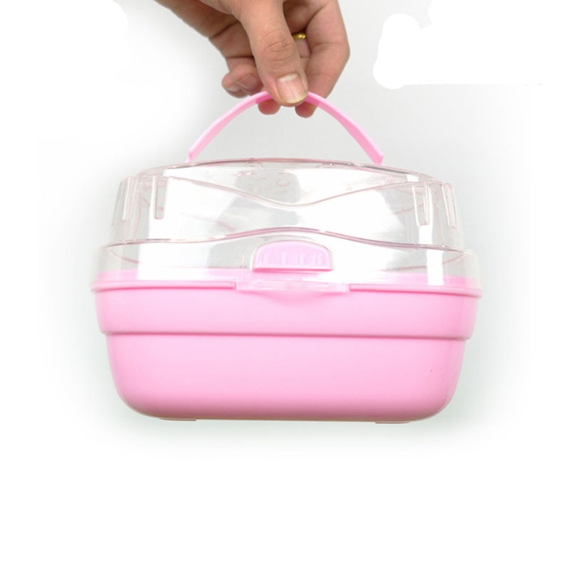 Rosa blå 20*16*15cm plast genomskinlig hamsterbur ut dörren resebärbar bärbar liten husdjursbärare