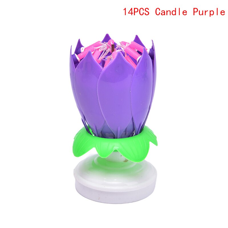 Vela Musical giratoria de flor de loto de feliz cumpleaños, para niños, velas para de cumpleaños, adornos de pastel de 1 pieza: N5