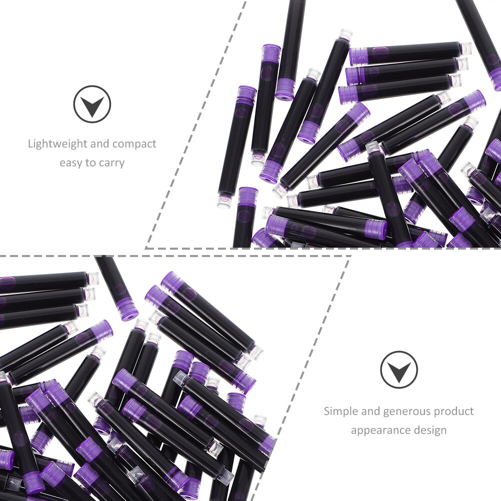 100Pcs Purple Ink Cartridge for Fountain Pen Office Fountain Pen Ink Office Supplies