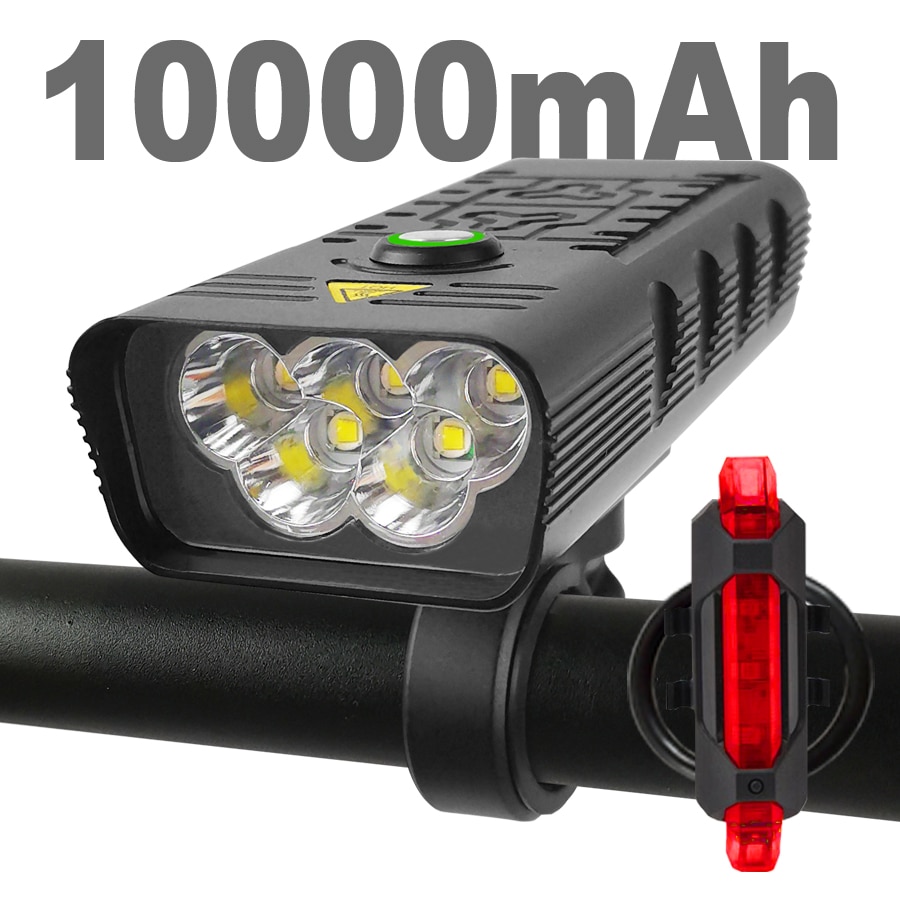 Luz LED súper brillante para bicicleta, faro delantero y trasero de 10000 lúmenes, recargable vía USB, 3000 mAh, 5T6