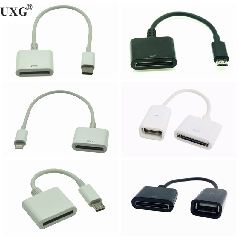 Dock 30- pin hun til usb-c usb 3.1 micro usb 8 pin type c han kort opladningskabel til huawei xiaomi mac onplus 15cm