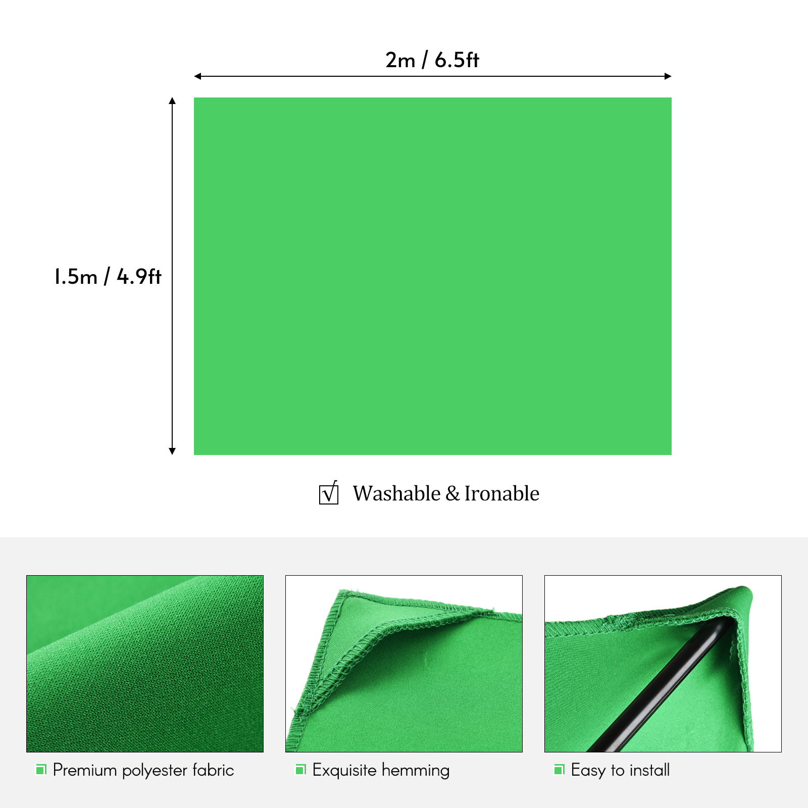 2x1.5m/ 6.5x4.9ft Green Screen Backdrop Photography Background with Adjustable Tripod Cross-Shaped Stand for Studio Photography