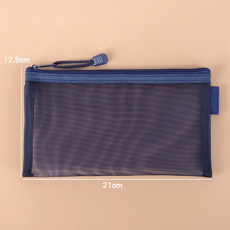 Estuche para lápices con cremallera Simple, bolsa de almacenamiento de cosméticos de malla, bolsa de papelería transparente, bolsa de maquillaje, bolsas de almacenamiento portátiles: Rojo