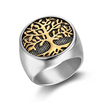 CFBulongs Beier Viking ring 316l Stainless Steel nose viking life Tree Amulet stylish Odin scandinavian Men Ring Jewely: 11 / Gold-2