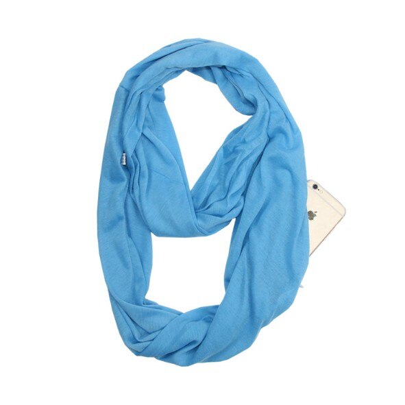 Dames infinity sjaal met opbergvak met rits - effen kleur: Blauw