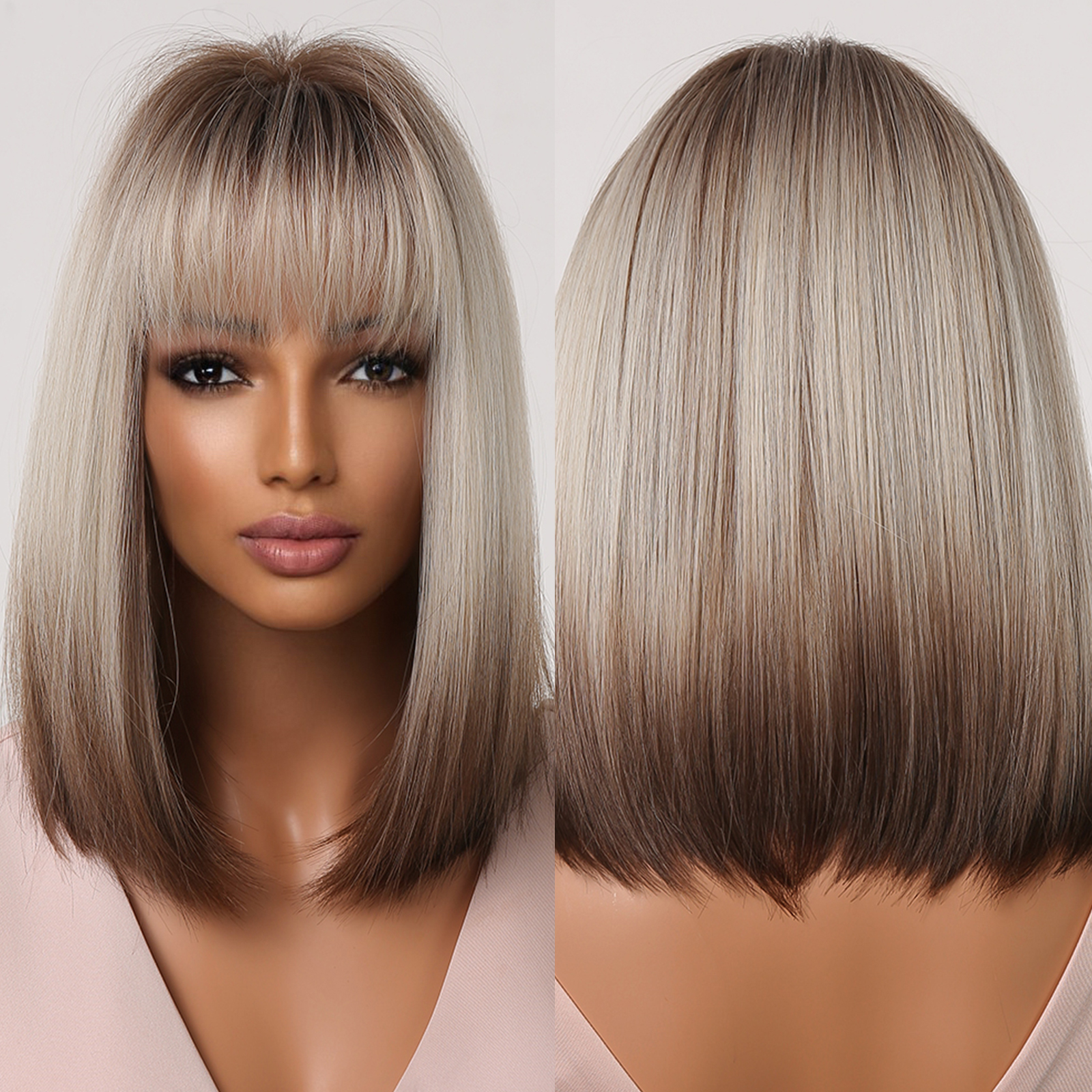 GEMMA – perruques synthétiques Bob courtes et lisses avec frange pour femmes, perruques Afro ombrées noires brunes jaunes blondes, cheveux quotidiens de fête Cosplay: T1B/4/30