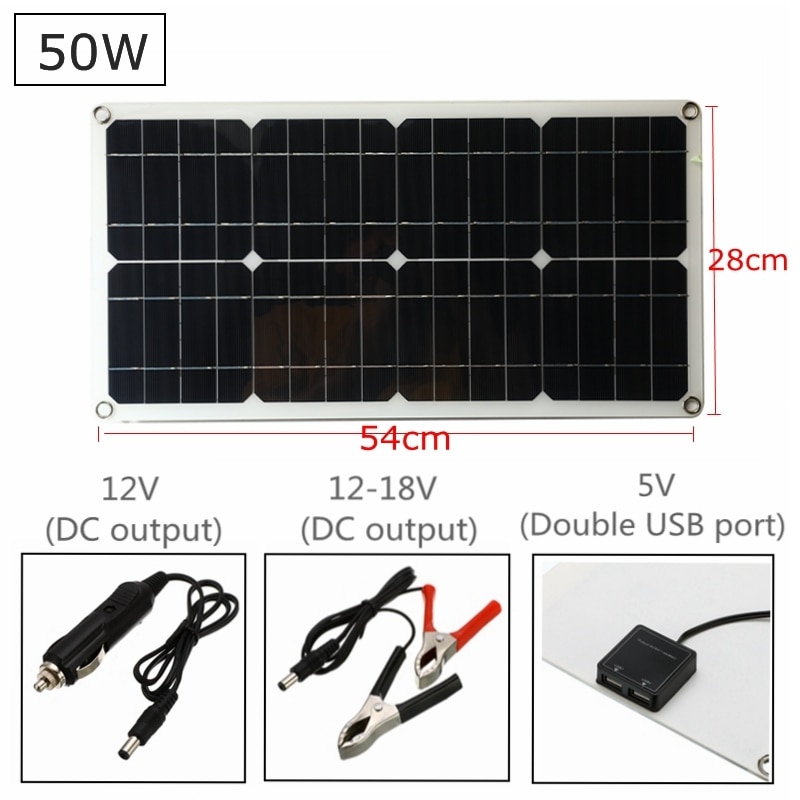 50w monokrystallinsk silicium solpanel celle til batteri mobiltelefon opladere cigarettænder dobbelt usb interface 12v/5v