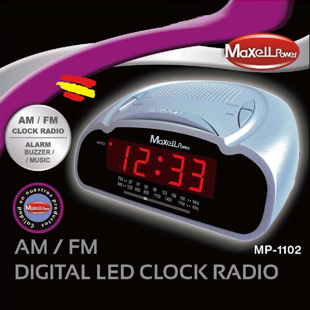 RADIO DESPERTADOR Reloj Noche MAXELL MP-1102 Musica o Alarma FM AM antena intern