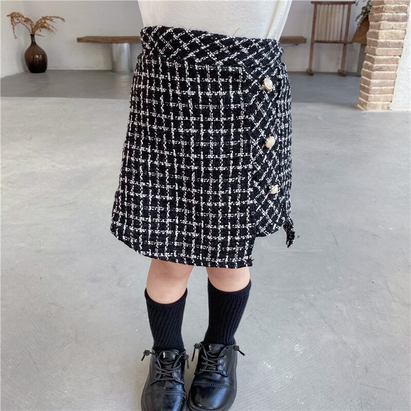 Autumn Girls Tweed Skirt Girls Skirt Kids Skirts: black / 2T