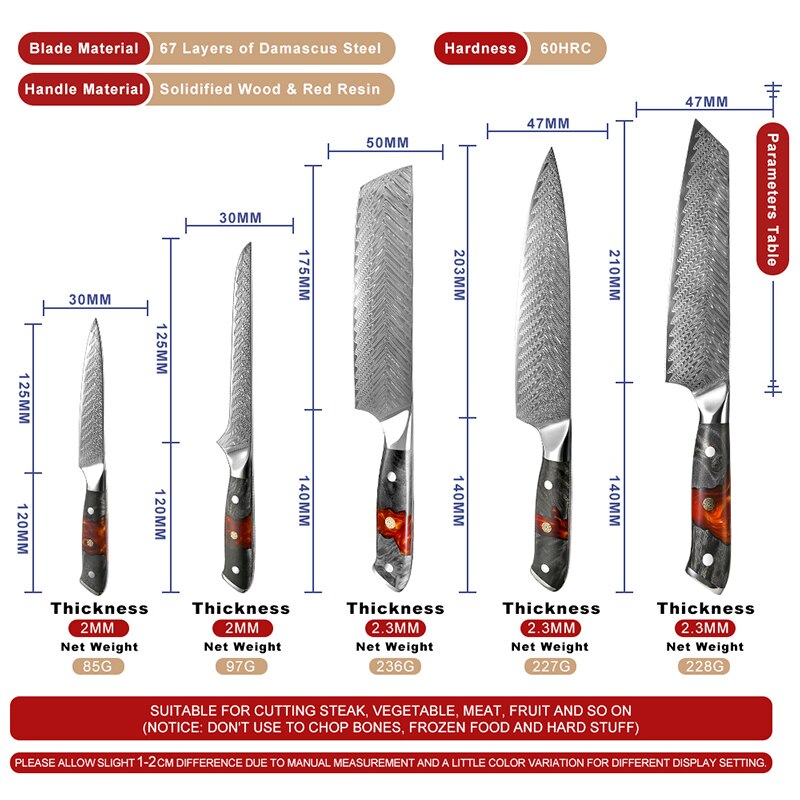 Japanese Kitchen Knife Set Real Damascus Chef Knifes Utility Boning Knives Meat Slicer Fruit Cutter Cooking Tools Grandsharp