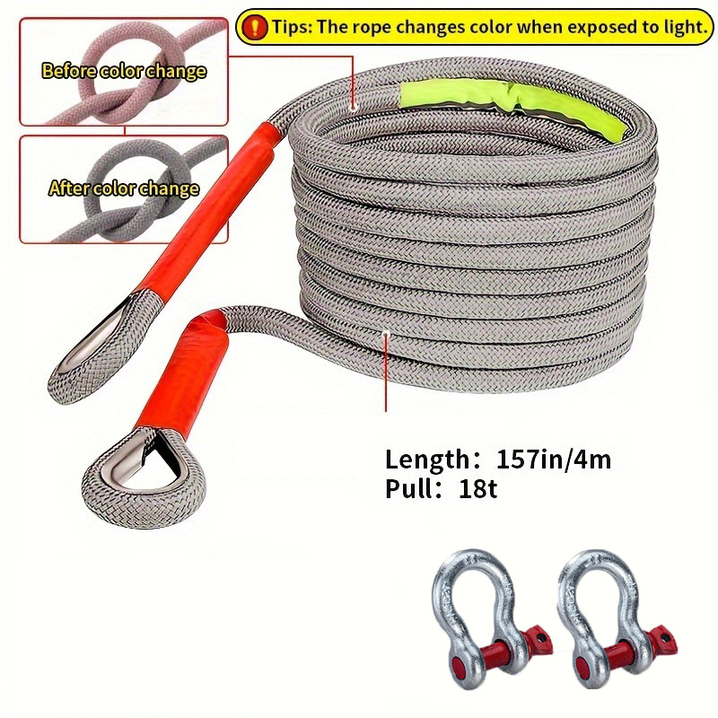 Heavy-Duty 40,000lbs/18T Off-Road & SUV Tow Rope with Reflective Tape and Storage Bag - Durable Nylon Car Rescue Traction Hook: black