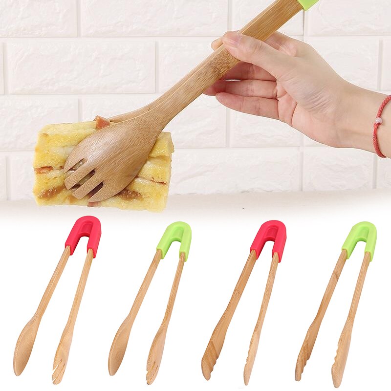 Bamboe Keuken Tang Hout Voedsel Toast Dienst Tang Serveren Voorgerechten Desserts Salades Brood Barbecue Pastry Klem Pincet Clip