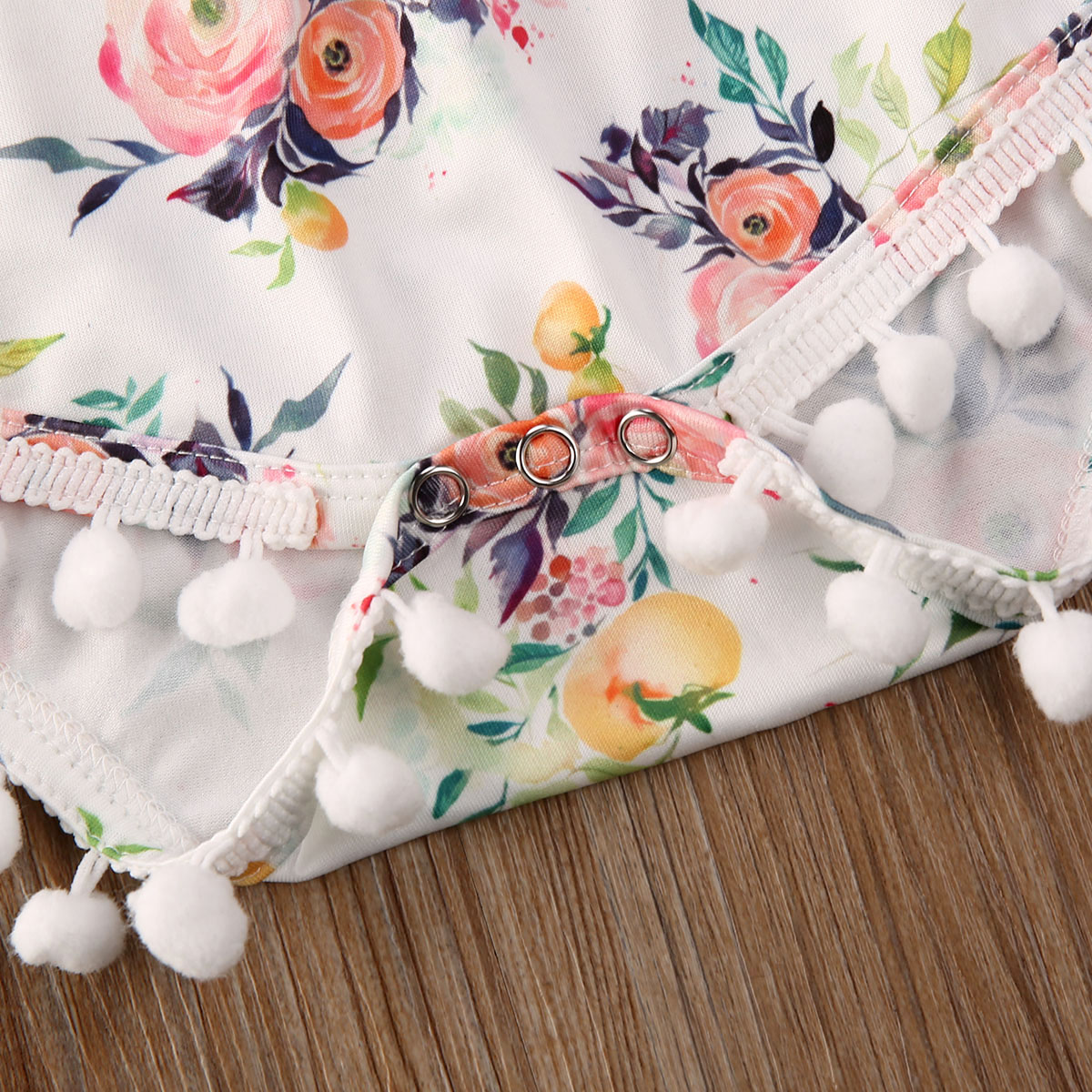 Bebis sommar kläder nyfödd bebis flickor småbarn blomma tofs boll body jumpsuit ärmlös soldräkt outfits