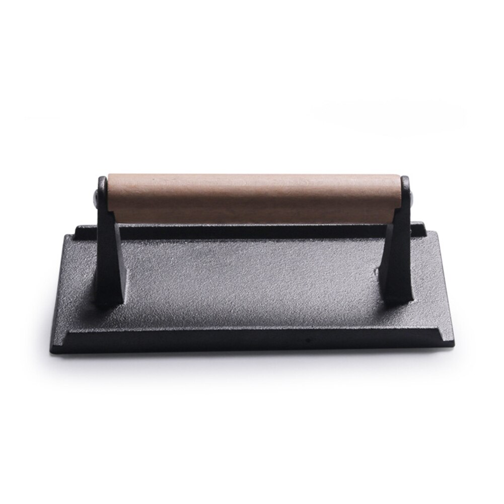 Meat Press Steak BBQ Cast Iron Weight Press Plate With Wooden Handle Grill
