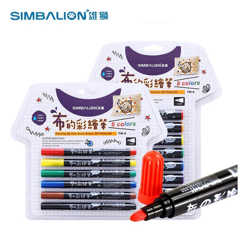Simbalion Fabric Markers Water Based Water Resistant Non-toxic Ink DIY Painting Colored Marker on T-shirt, Clothes,Canvas Shoes