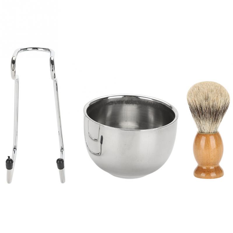 Menn skjegg barbering sett rustfritt stål bolle stativ børste bart barberingsverktøy
