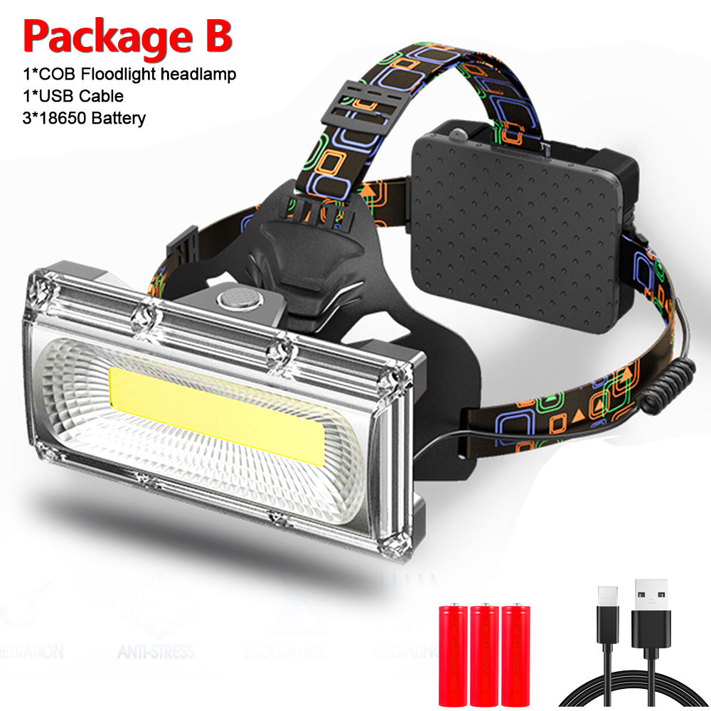 11000LM Floodlight COB Headlamp Powerful Rechargeable 3Modes Waterproof Head Torch 18650 Battery Frontal Light Fishing Camping: changeable