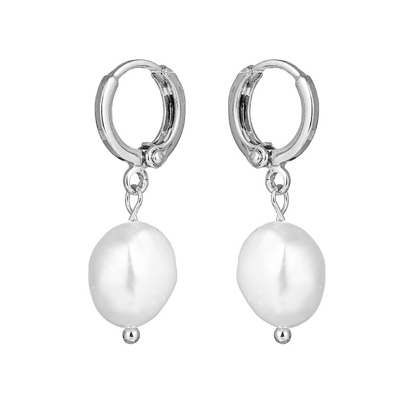 SIPENGJEL-pendientes colgantes de perlas irregulares minimalistas para mujer, aretes de aro de perlas barrocas de agua dulce, joyería 2022: silver