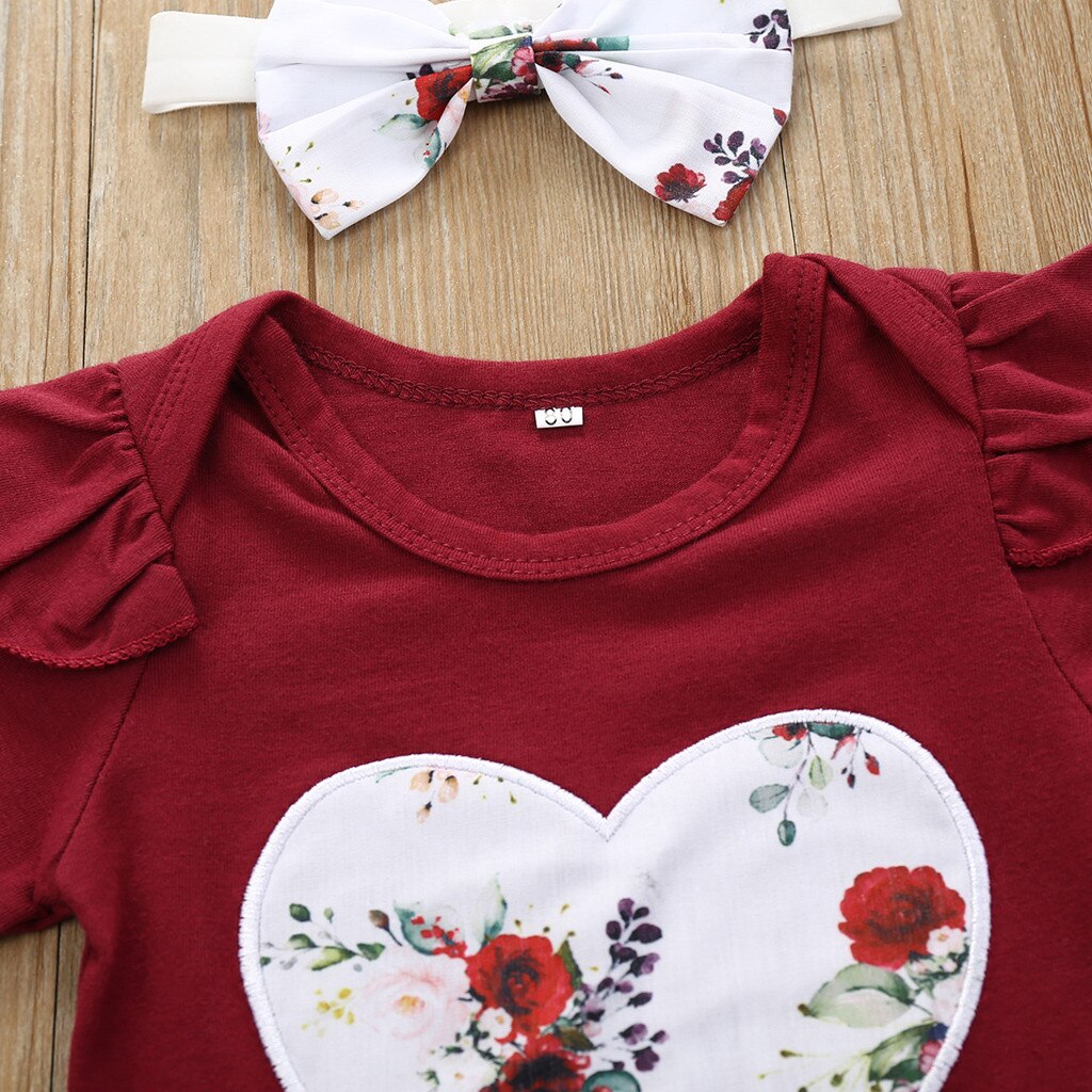 3Pcs Newborn Kids Baby Girls Outfits Clothes Set Casual Loose Floral Romper Jumpsuit Bowknot Shorts Set Clothing Costume Infant