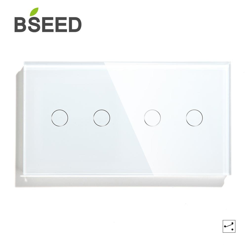 Bseed 4 Gang Touch Dimmer Switch 1 Way 157mm Light Dimmer Switch Crystal Class Panel Switch White Black Golden
