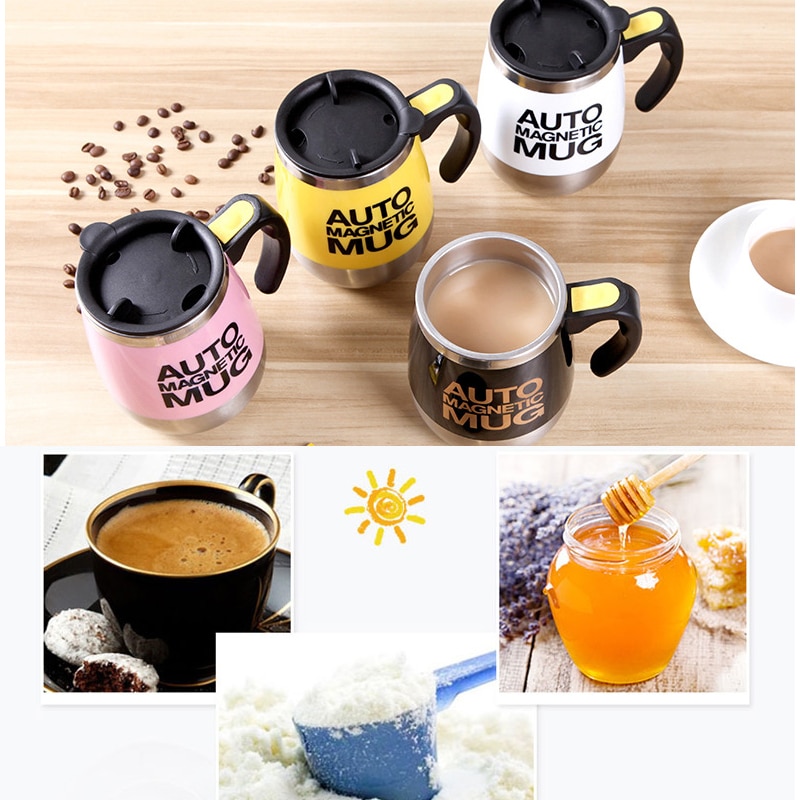 Coffee Mug Stainless Steel Magnetic Coffee Cup Self Stirring Automatic Milk Mixing Mugs Electric Lazy Shaker 2pcs 1 Spoon