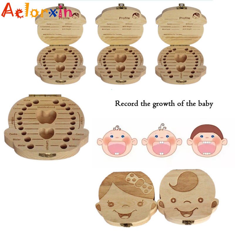 Engels/Spaans/Frans/Russisch/Italiaans Tand Baby Doos Houten Melk Tanden Doos In Spaans in-Engels Box Voor Baby