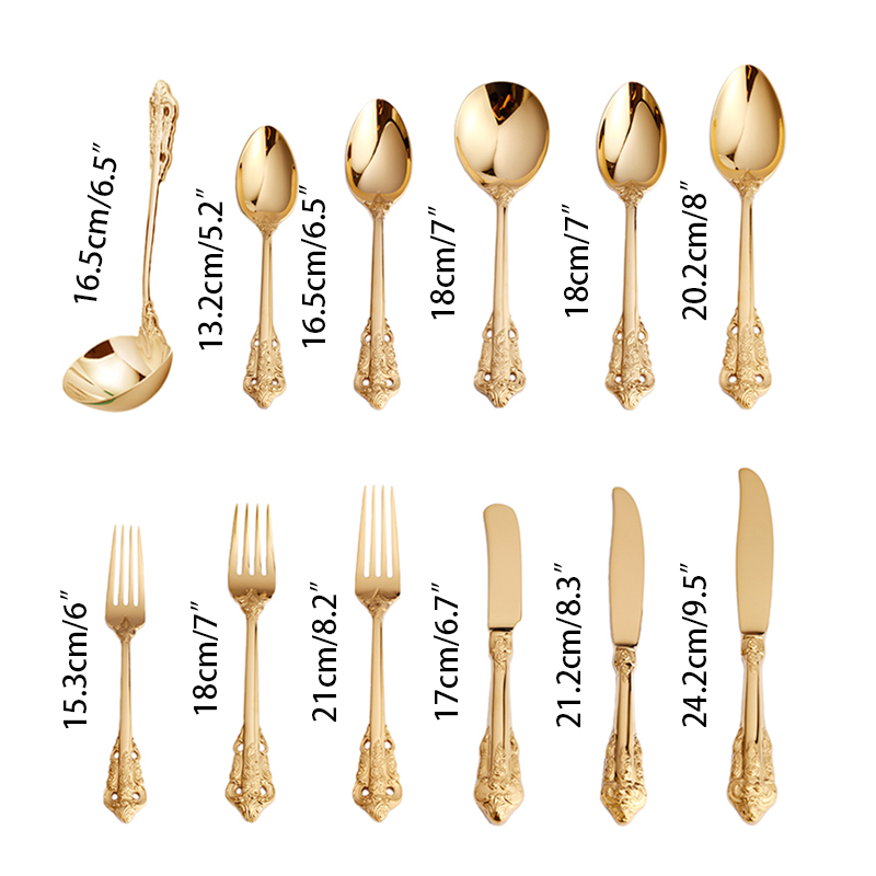 1pc Hochzeit Besteck GoldenVintage Messer Gabel Löffel Edelstahl Gold Geschirr einstellen Westlichen retro Weihnachten Geschirr