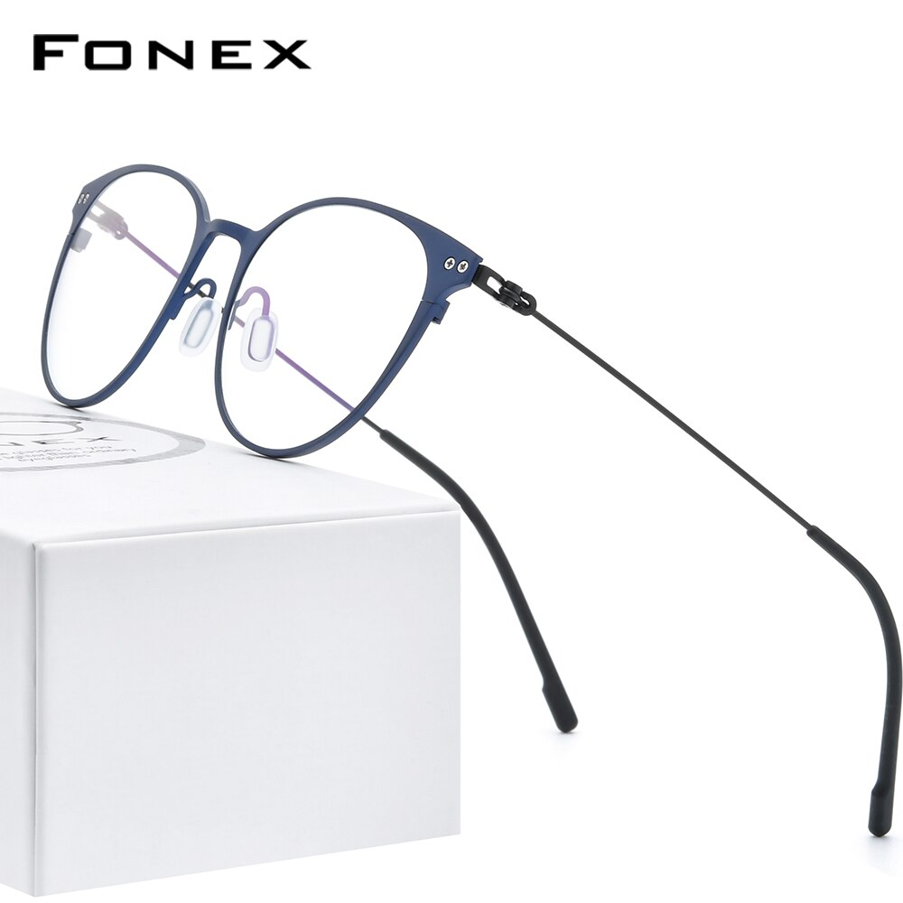 Fonex puhdasta titaania silmälasien kehykset naisten vintage pyöreä likinäköisyys optiset silmälasit kehykset miesten ruuvittomat silmälasit 8533: Sininen
