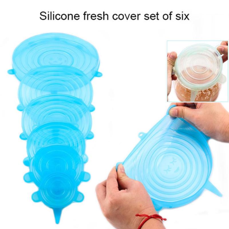 6 Pcs/Set Reusable Silicone Food Wrap Stretch Vacuum Seal Cover Saran Wrap Kitchen Organization Food Fresh Keeping Sealed lids