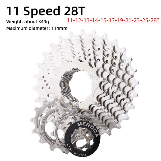 Road bike cassette 8 9 10 11speed 11T 25T 28T freewheel silver BMX cassette 8 9 10 11 speed: 11 Speed  11-28T