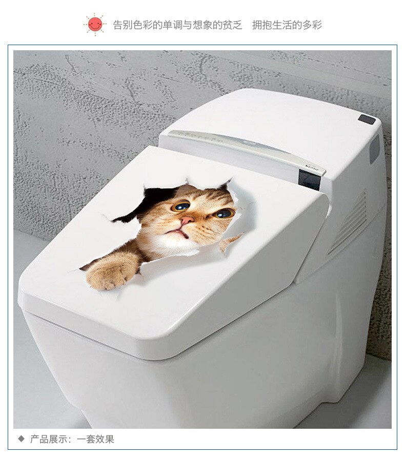 Kat Levendige 3D Vernield Schakelaar Muursticker Badkamer Wc Kicthen Decoratieve Decals Grappige Dieren Decor Poster Pvc Muurschilderingen