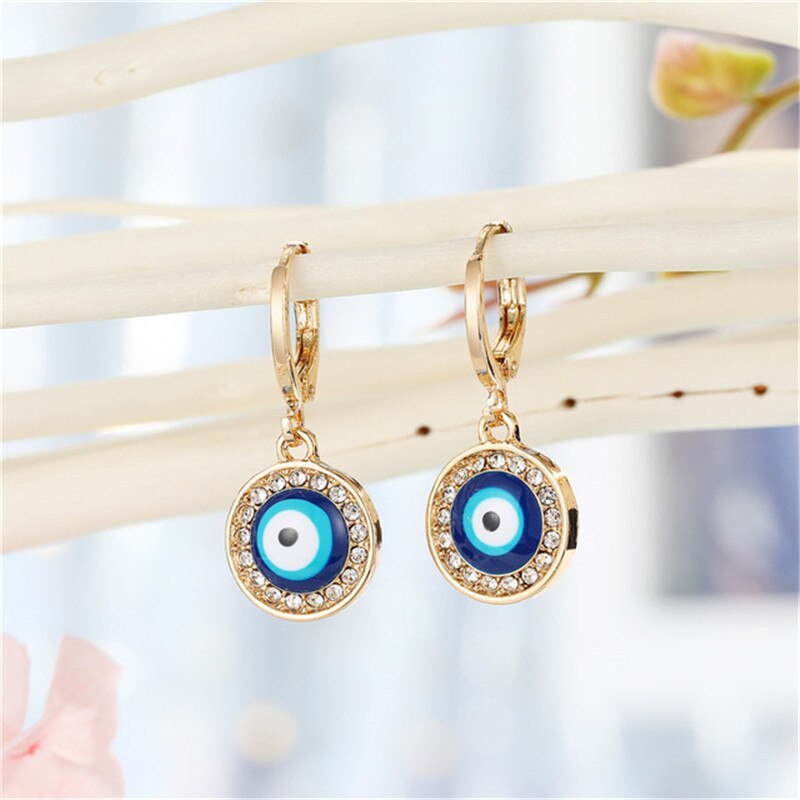 1 Paar Hart Evil Eye Hoepel Oorbellen Voor Vrouwen Sieraden Mode Eenvoudige Shiny Turkse Eye Fatima Hand Geometrische Cirkel oorbellen