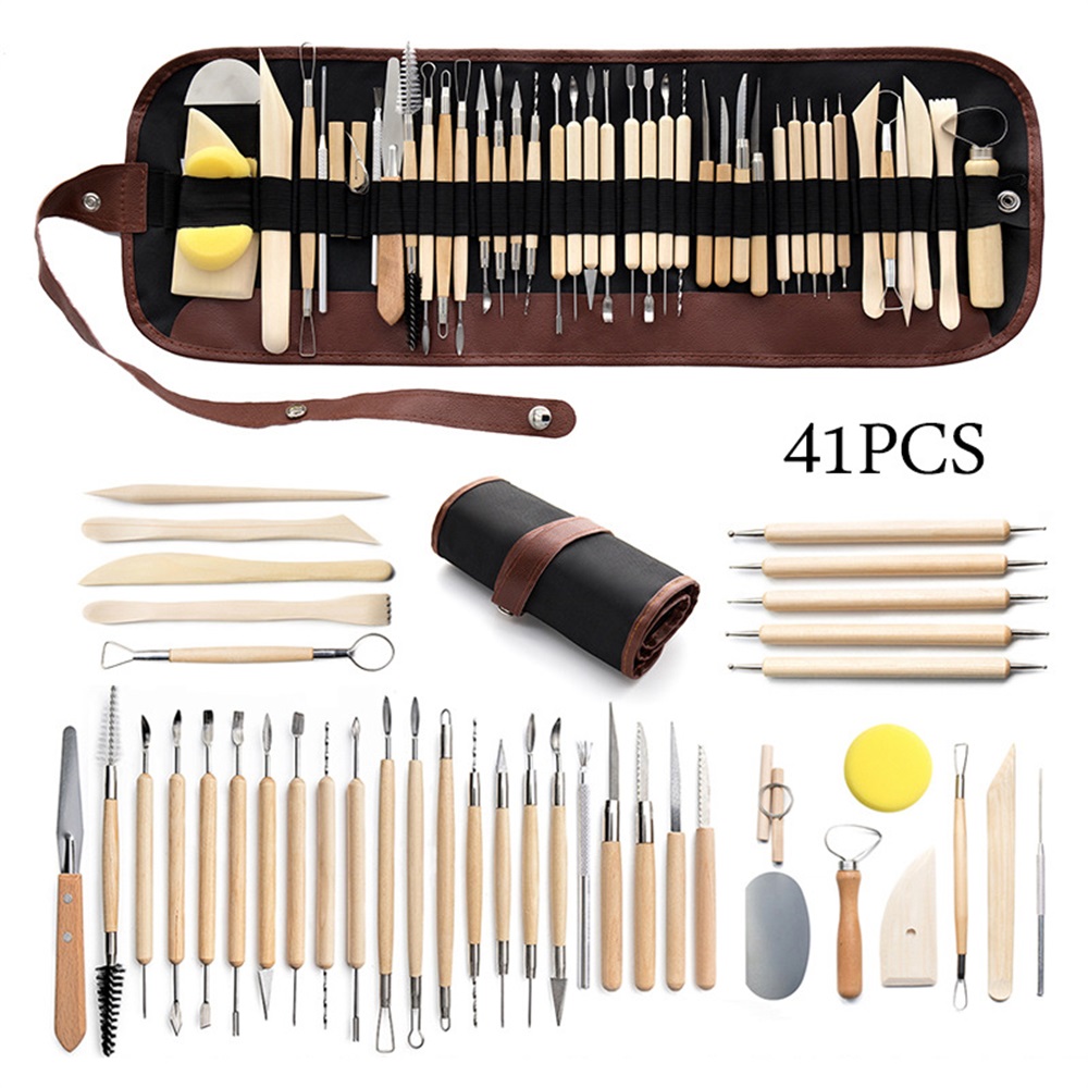 D&amp;D Pottery Clay Sculpting Tools Pottery Carving Tool Kit with Carrying Case Bag for Beginners Professionals Pottery Modeling: 41pcs set