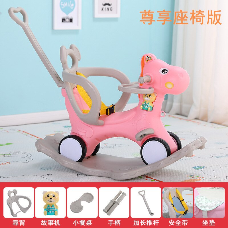 Multifunction Flash Wheel Kids Horse Rocking Chair Baby Ride on Toys Push Trolley 0-36 Months