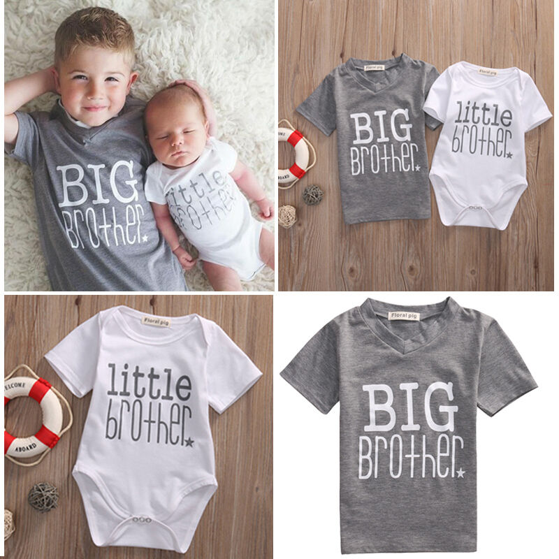 Family Matching Outfits Infant Baby Little Brother Boy Romper Big Brother gray Boy Tee T-shirt Cotton Clothes Outfits