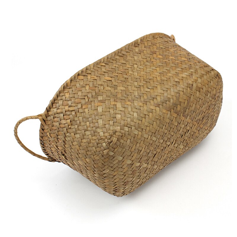 WHISM Handmade Woven Storage Basket Straw Food Picnic Basket Container Makeup Organizer Rattan Bread Fruit Holder Wicker Basket