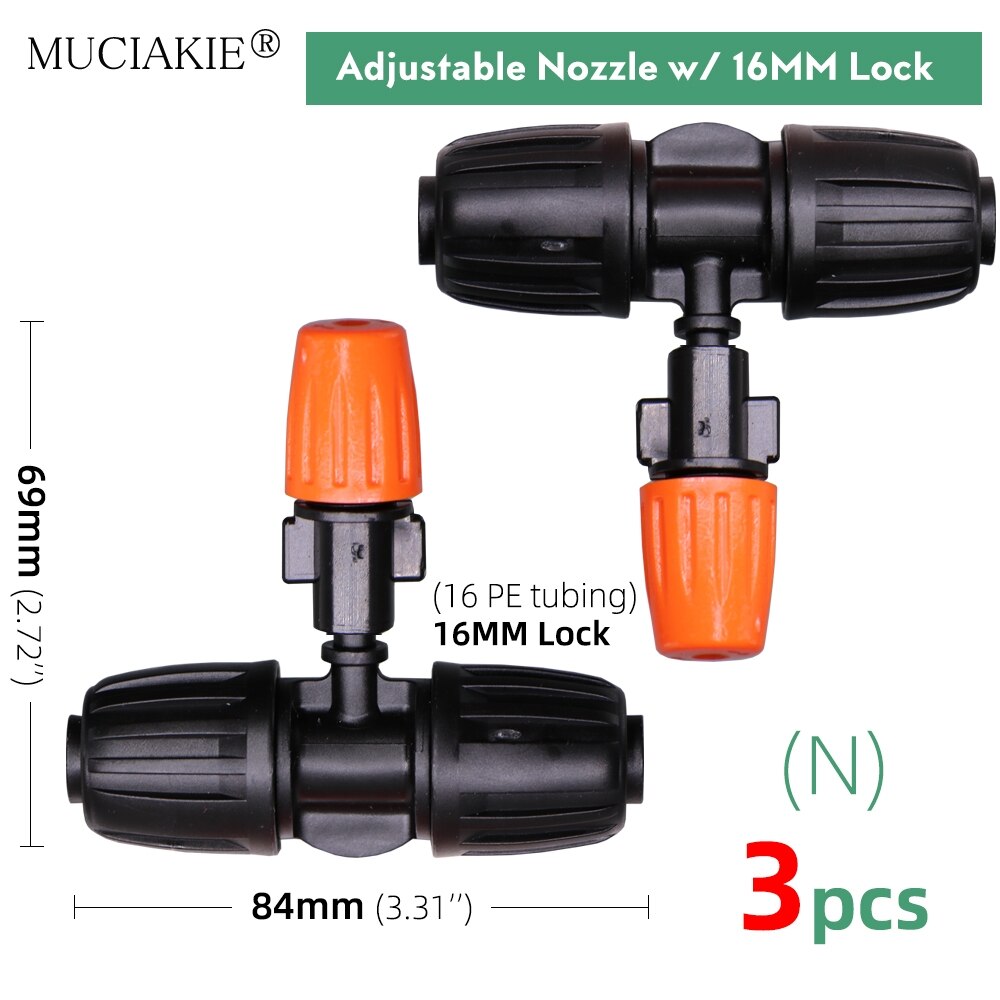Orange Adjustable Garden Micro Drip Irrigation Misting Nozzles Sprinklers with w/ 1/4'' 3/8'' Hose Barbed Tee Threaded Connector: Nx3pcs