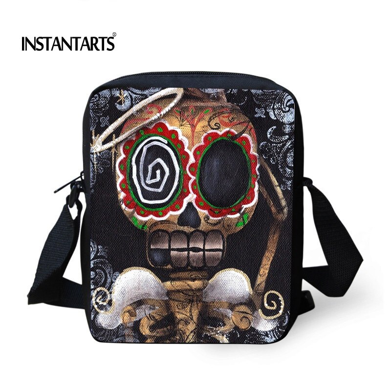 INSTANTARTS 3D Vintage Schedel Print Mannen Kleine Cross Body Bags Brand Tas Hoge Qualilty Halloween Handtassen: C653E