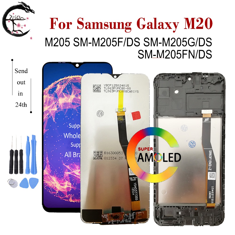 Super Amoled M205 Lcd Met Frame Voor Samsung Galaxy M20 Display SM-M205F/Ds M205G M205FN Screen Touch Sensor Digitizer montage