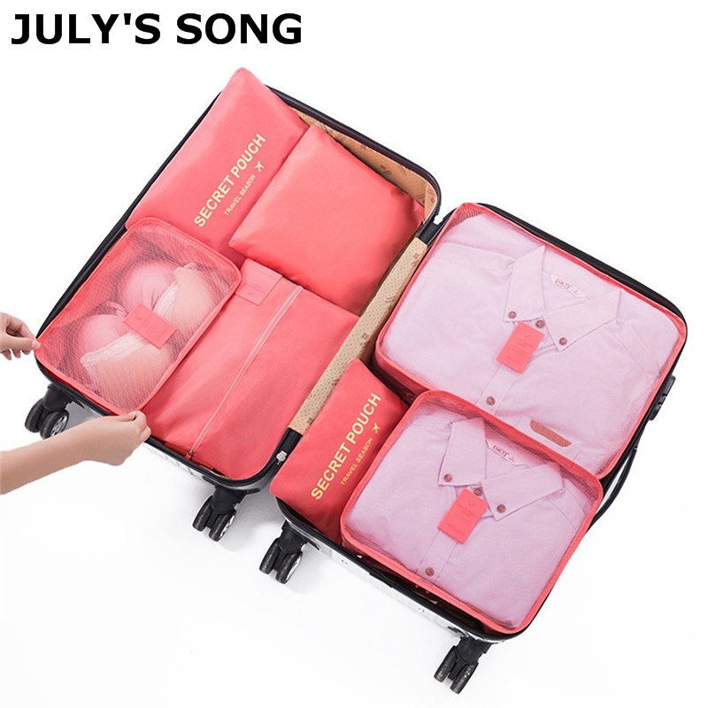 July's Lied 7 Stks/set Reistas Rits Verpakking Cubes Tassen Schoenen Kleding Pouches Tassen Waterdichte Bagage Container Organisatoren