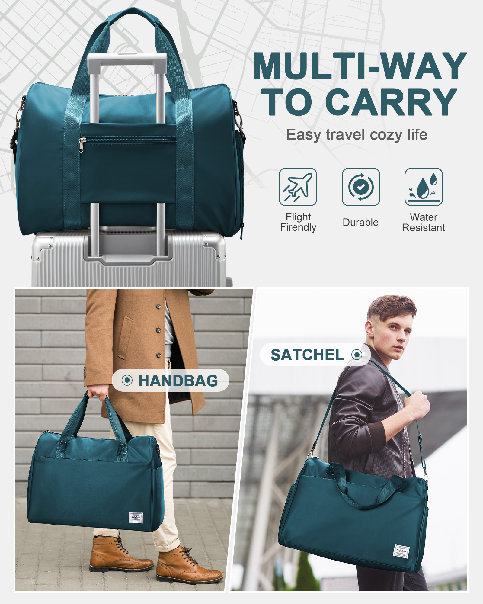 Bolsa de viaje para hombre, bolsa de equipaje con compartimento para zapatos, impermeable, para gimnasio, de noche, para avión