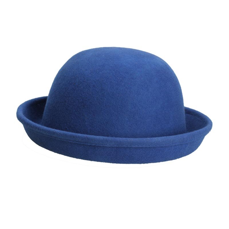 Vintage Women Men Woolen Roll Brim Bowler Hats Unisex Billycock Classic Hat SER88: Royal Blue