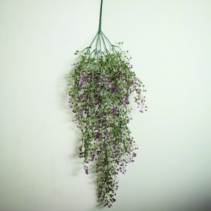 Planta Artificial colgante en 3 colores + Mini cesta de flores de mimbre para pared, accesorios para decoración del hogar, decoración del balcón: purple