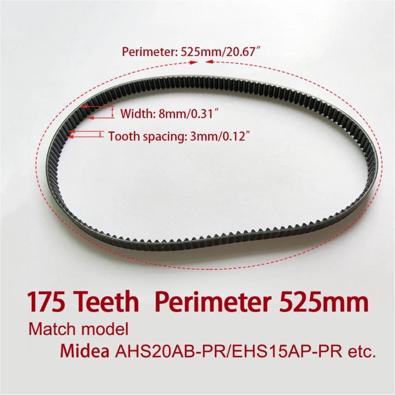 Duurzame aandrijfriem 525mm 175 tanden voor broodbakmachines, transportbanden voor broodbakmachines, accessoires voor broodbakmachines voor perfect bakken.